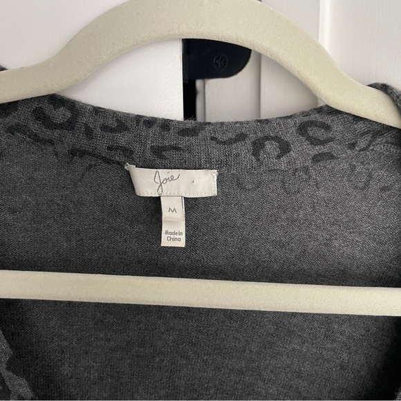 Joie V Neck Leopard Gray Long Sleeve Sweater - Picture 2 of 4